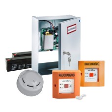 Set SHEV Aumüller EMB7300 2,5 A incl. due pulsanti arancioni e rilevatore di fumo