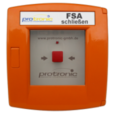 Handauslösung unter Glas Aufschrift FSA schließen, orange